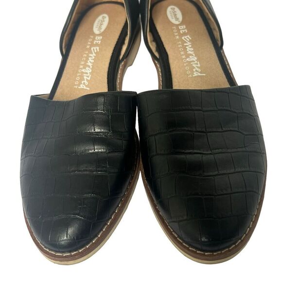 DR SCHOLLS Black Faux Croc Cut Out D'Orsay Flats Shoes 7 Slip On Comfort - Picture 4 of 12